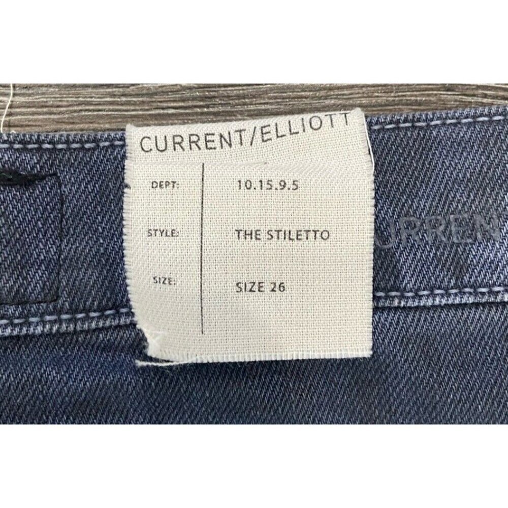 NWT Current/Elliott Stilletto Skinny Jeans Oil Spill Painted Leopard Blue 26 New - Picture 4 of 6